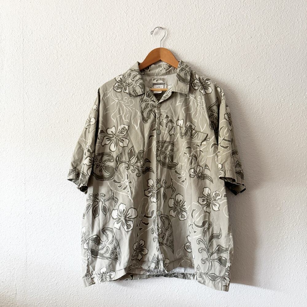 Vintage Quiksilver Button Up Shirt Mens Large Aloha Print Hawaii Casual Luau